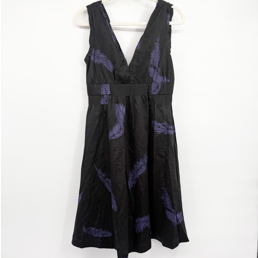 Marc Jacobs Womens‎ Purple Feather Print Whimsigoth Moody Fit Flare Dress Size 6